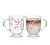 KEMORELA Juego de 2 vasos de 480 ml con diseño de arco rosa de flores, vasos de café, vasos de zumo, vasos para batidos y vasos de agua con borde extra ancho, sin plomo y aptos para lavavajillas