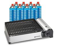 Kemper - Barbacoa parrilla de gas de 1900 W parrilla antiadherente + 8 cartuchos de gas camping