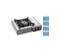 Kemper - Hornillo de gas (acero inoxidable, 2200 W, incluye 12 cartuchos de gas, encendido piezoeléctrico), color negro