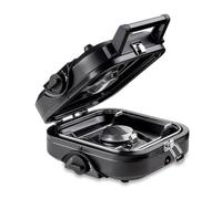 KEMPER - Hornillo de gas plegable 2 luces 4600 W - Hornillo Camping Portátil Encendido piezo, Doble quemador INOX, Cartucho válvula 7/16"