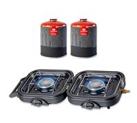 KEMPER - Hornillo de gas plegable con 2 luces 4600 W de acero inoxidable + 2 cartuchos de gas de 7/16"