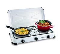 KEMPER - Placa de cocción de gas 3 luces portátil, 3450 W, tapa extraíble, color blanco - Hornillo para camping, conexión de botella de gas Butano/propano simple y segura