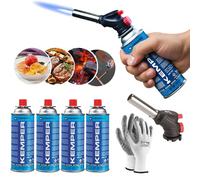Kemper - Soplete de gas, soplete de cocina, caramelizador + recarga de gas butano de 227 g, multifunción + guantes de regalo (4 butano + canel)