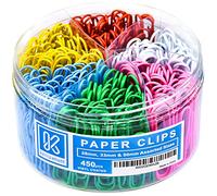Kempshott 450 clips de papel de colores - varios tamaños pequeño, mediano y grande - Ideal para el hogar, la escuela y la oficina (multicolores)