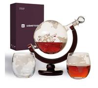 Kemstood Juego de decantador de whisky (850 ml) - Juego de decantador de whisky grabado del globo mundial para hombres con 2 vasos en caja- Accesorios de bar para el hogar para todo tipo de bebidas
