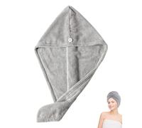 KEMUZ 1 Pieza Toalla Microfibra Pelo,Toalla Pelo,Turbante de Secado Rápido Superabsorbente con Botón, Toalla Pelo Microfibra Anti frizz, Ideal para SPA y Maquillaje(Gris)