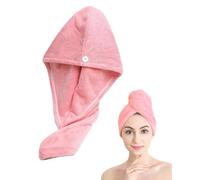 KEMUZ 1Pcs Toalla Microfibra Pelo,Toallas de Pelo Turbante,Turbante de Secado Rápido Superabsorbente con Botón, Toalla Pelo Microfibra Anti frizz, Ideal para SPA y Maquillaje(rosa)