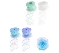 KEMUZ 4 rollos Cinta de seda 4 cm x 9 m, cinta de organza, cinta decorativa de colores para manualidades, para manualidades, ramos de flores, bodas, coches, fiestas (azul, verde, morado, rosa)