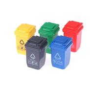 KEMUZ 5 botes de basura en miniatura con tapas abiertas, pequeño cubo de basura modelo mini cubo de basura para vehículos en la acera, mini cubo de basura para niños pequeños escala