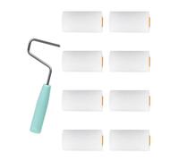 KEMUZ 9 piezas Rollos Pequeños de Espuma Blanca con Soporte de Rodillos,Rodillo Pintura Pared, Rodillos Pintura Pequeños de Espuma,para Pintar y Pintar Paredes(130mm*34mm)