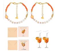 KEMUZ Aperol Pulsera Y Pendientes De Perlas, Set De Joyería Elegante Para Mujer, Regalo Para Amiga, Juego De Brazalete Y Aretes De Cuentas, Accesorios Para Fiesta, Verano, Boda