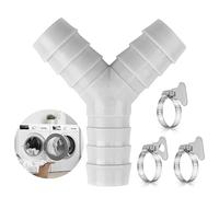 KEMUZ Distribuidor En Y De 2 Vías, Empalme Desague Lavadora, Manguera De Entrada, Conexión De Agua,Distribuidor De Manguera De Doble Conexión Con 3 Abrazaderas Para Lavavajillas Y Secadora (Gris)