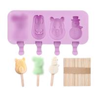 KEMUZ Molde Helados Silicona 4 Cavidades +50 Palos Madera con Tapa - Sin BPA, Ideal para Postres, Chocolate y Helados Caseros | DIY, Fácil de Usar y Limpiar | Perfecto para Familias y Niños