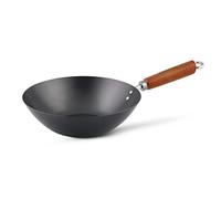 Ken Hom Wok Acero Carbono Antiadherente, 27cm, Classic, Sartén Sin Inducción/Con Mango De Madera/Base Plana, No Apto Para Lavavajillas, KH327001