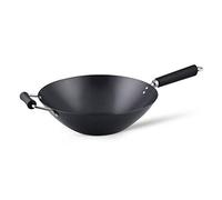 Ken Hom Excellence Wok 35 cm, Acero al Carbono, Wok Induccion | Base Plana, Pátina Antiadherente Natural, Compatibile con Utensili in Metallo, Sarten Wok, 5 Años de Garantía