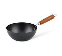Ken Hom Mini Wok Acero Carbono Antiadherente, 20cm, Classic, Sartén Sin Inducción/Con Mango De Madera/Base Plana, No Apto Para Lavavajillas, 2 Años de Garantía