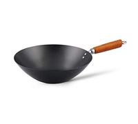 Ken Hom Wok Acero Carbono Antiadherente, 31cm, Classic, Sartén Sin Inducción/Con Mango De Madera/Base Plana, No Apto Para Lavavajillas, 2 Años de Garantía, KH331001