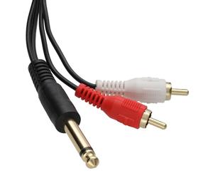 kenable Cable de Audio Apantallado Jack Mono 6.35mm a 2x RCA Phono Izquierdo y Derecho 0.5m Negro