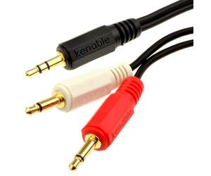 kenable Cable de Audio Jack Estéreo 3.5mm a Doble Jack Mono 3.5mm OFC Chapado en Oro 1m Negro