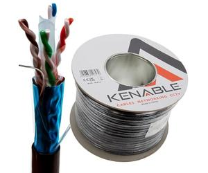 kenable Cable Ethernet Cat6 Exterior F/UTP Bobina 100m Cobre Puro Apantallado con Lámina Resistente UV Negro para Uso Externo Subterráneo