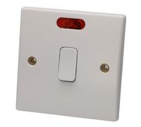 kenable Interruptor Bipolar 1 Vía 20A con Luz Neón Placa Redondeada Blanca