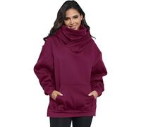 KENAIJING Fleece Sudadera con Capucha para Mujeres y Bufanda Incorporada de Algodón Suave Pullover Oversize Casual Ropa Otoño Invierno（Rojo, S）