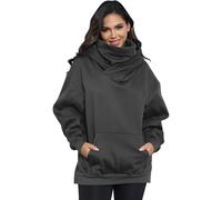 KENAIJING Fleece Sudadera con Capucha para Mujeres y Bufanda Incorporada de Algodón Suave Pullover Oversize Casual Ropa Otoño Invierno（Gris Oscuro, L）