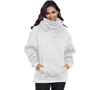 KENAIJING Fleece Sudadera con Capucha para Mujeres y Bufanda Incorporada de Algodón Suave Pullover Oversize Casual Ropa Otoño Invierno（Blanco, 3XL）