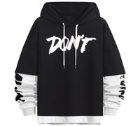 KENAIJING Sudadera con Capucha para Hombre Harajuku Street Style Patchwork Estampada Hoodie Outdoor Casual (Negro, 4XL)