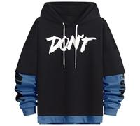 KENAIJING Sudadera con Capucha para Hombre Harajuku Street Style Patchwork Estampada Hoodie Outdoor Casual (Negro Azul, M)