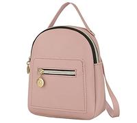 KENANLAN Mini Mochila para Mujer, Mochila de Cuero PU 20 * 18 * 3 para Mujer, Bonita Mochila Informal con Bolsillos con Cremallera, Bandolera, Bandolera Convertible (Rosa)