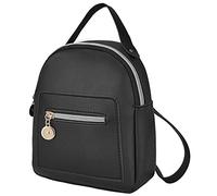 KENANLAN Mini Mochila para Mujer, Mochila de Cuero PU 20 * 18 * 3 para Mujer, Bonita Mochila Informal con Bolsillos con Cremallera, Bandolera, Bandolera Convertible (Negro Negro)