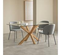 Kenay Mesa de comedor rectangular sobre cristal y madera maciza 160 Cross