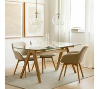 Kenay Mesa de comedor rectangular sobre cristal y madera maciza 180 Must Natural