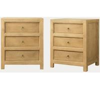 Kenay Pack 2 mesitas de noche de madera natural 3 cajones Rustic