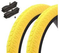 Kenda - Juego de neumáticos BMX de 20 x 1,95 pulgadas, aprox. 610 g, neumáticos de alambre, incluye mangueras Kujo AV, diseño llamativo, Park & Street - Amarillo