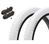 Kenda - Juego de neumáticos BMX de 20 x 1,95 pulgadas, aprox. 610 g, neumáticos de alambre, incluye mangueras Kujo AV, diseño limpio, Park & Street - Blanco