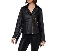KENDALL & KYLIE Leather Crossed Fringe Jacket Chaqueta DE Cuero con Flecos Cruzados K&K W VGN KKW3716104, Negro, M, Black, Mujeres
