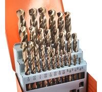 KENDO Juego de 29 brocas de cobalto (1/16 a 1/2 pulgadas), acero de alta velocidad M35, longitud de giro para metal endurecido, acero inoxidable, hierro fundido, madera y plásticos, con caja de