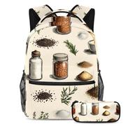 KengjuTesu Juego de 2 mochilas para niños y niñas, mochila escolar con estampado de condimentos de gran capacidad con estuche para lápices, mochila perfecta para estudiantes, adolescentes, viajes y