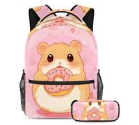 KengjuTesu Juego de 2 mochilas para niños y niñas, mochila escolar de gran capacidad con diseño de dona de hámster con estuche para lápices, mochila perfecta para estudiantes, adolescentes, viajes y