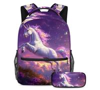 KengjuTesu Juego de 2 mochilas para niños y niñas, mochila escolar de unicornio brillante de gran capacidad con estuche para lápices, mochila perfecta para estudiantes, adolescentes, viajes y