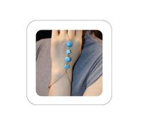 Kenjudess Pulseras bohemias de cadena de mano turquesa con diseño de hojas de estrella, anillo de dedo, cadena de eslabones, pulseras esclavas para verano, playa, boda, joyería de mano para, talla