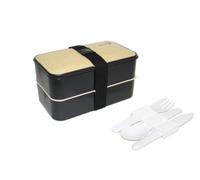 KENKO Fiambrera de 2 Recipientes Herméticos estilo Bento Box | Lunch Box Japonés con Juego de Cubiertos y Tapa Ecológica para Llevar Comida de Niños o Adultos, 1200 ml, Negro