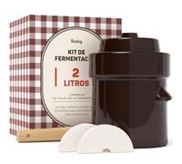 Kenley Bote de Fermentación de 2 Litros - Olla de Gres para Fermentar o Encurtir Kimchi, Chucrut, Pepinillos, Verduras, Kombucha - Fermentador de Cerámica con Pesas, Tapa y Macerador