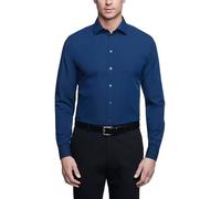 Kenneth Cole Dress Shirt Regular Fit Solid Camisa de Vestir, Azul (Medio), 43 cm-44 cm Cuello 91 cm-94 cm Manga para Hombre
