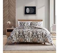 Kenneth Cole New York - Juego de Funda de edredón tamaño King, Ropa de Cama Reversible de algodón con Fundas a Juego, decoración Moderna para el hogar (Leopardo Abstracto marrón, King)