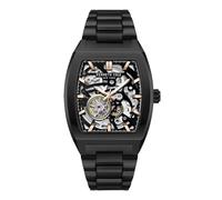 Kenneth Cole New York Reloj automático para hombre, esfera de esqueleto, caja curvada, estilo contemporáneo, Negro - Acero inoxidable negro, Moderno