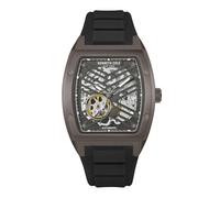 Kenneth Cole New York Reloj automático para hombre, esfera de esqueleto, caja curvada, estilo contemporáneo, Chocolate - Correa de silicona negra, Esfera de esqueleto