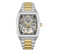 Kenneth Cole New York Reloj automático para hombre, esfera de esqueleto, caja curvada, estilo contemporáneo, Dos tonos: dorado/acero inoxidable, Mens Standard, Automático